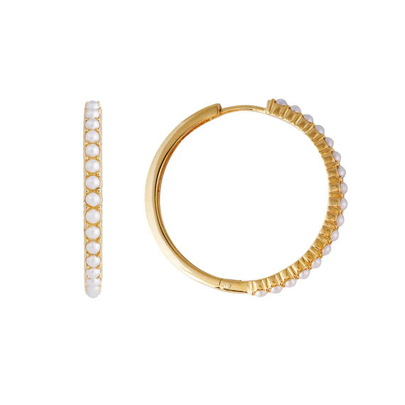 Slim Crystal Pearl XL Hoops