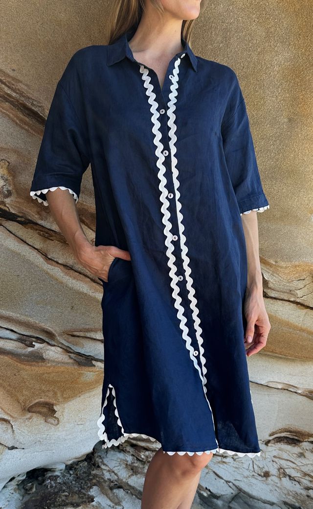 Isabel Linen Dress Navy