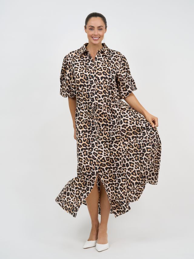 Cotton Shirt Dress Leopard