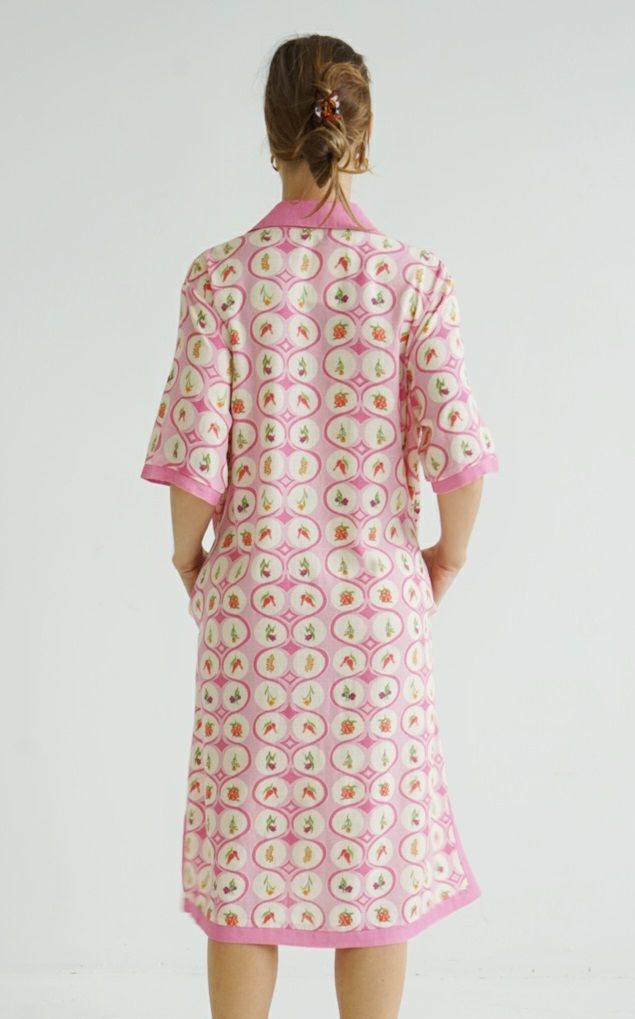 Botanic Linen Blend Dress Pink Print